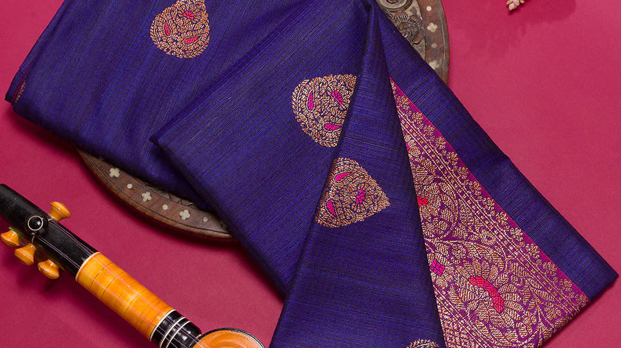 royal blue banarasi saree