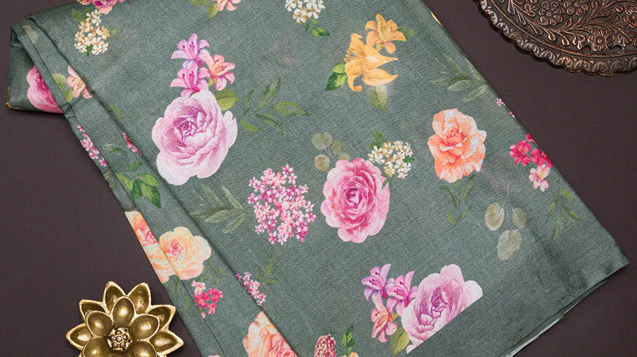 Pure Chiffon Floral Print Sarees