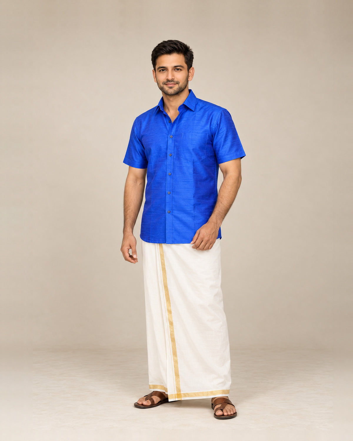 Dark Blue Plain Raw Silk Shirt