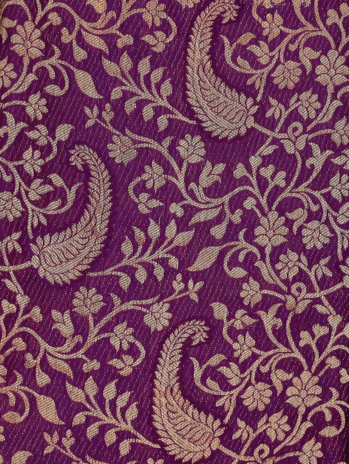 Purple Pure Mysore Silk Saree with Floral Zari Brocade & Border