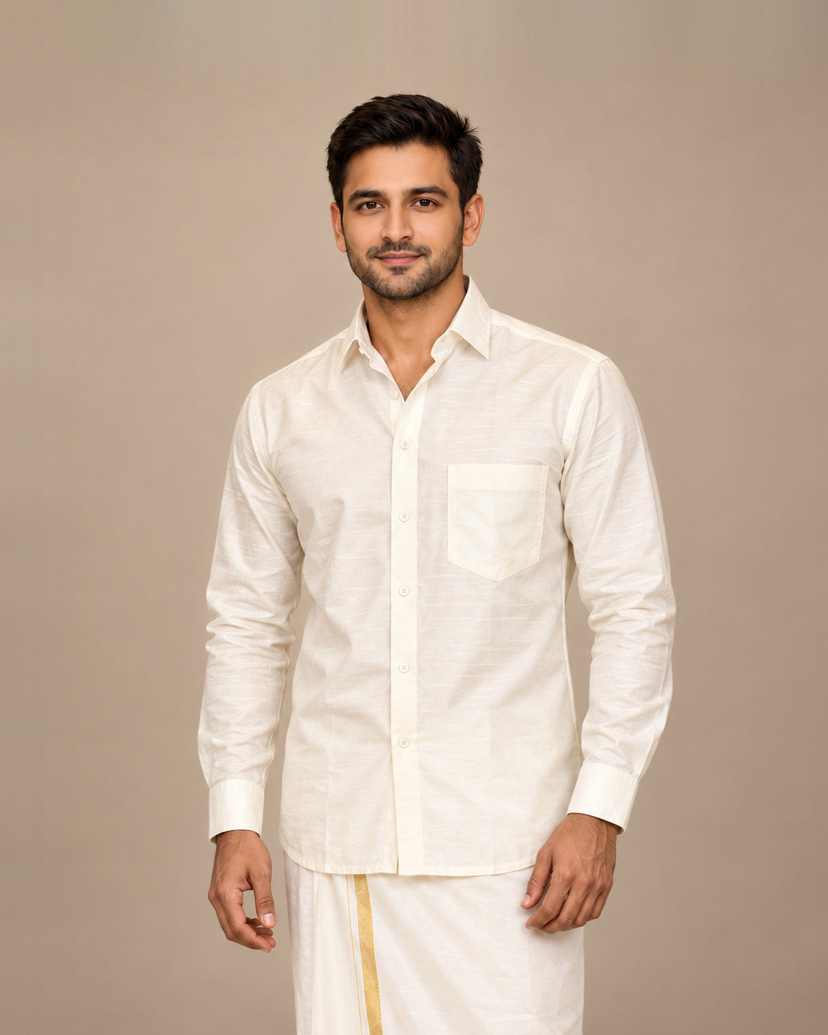 Off-White Plain Raw Silk Shirt