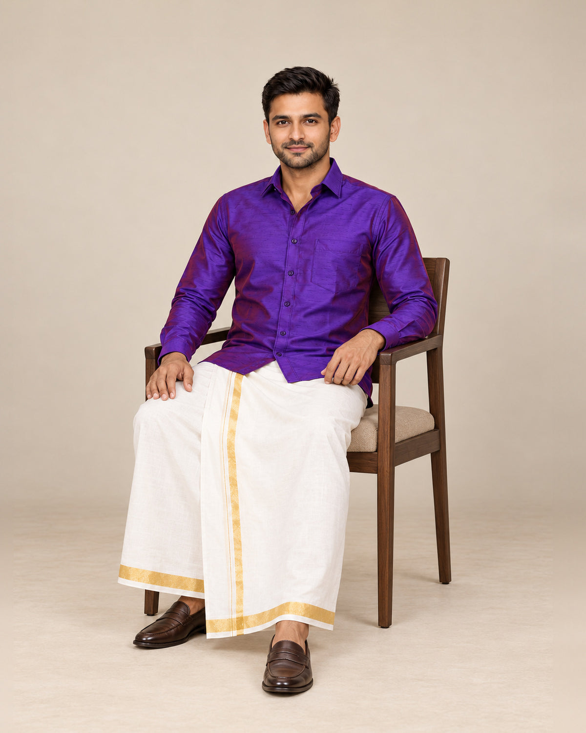 Purple and Red Dual-Tone Plain Raw Silk Shirt