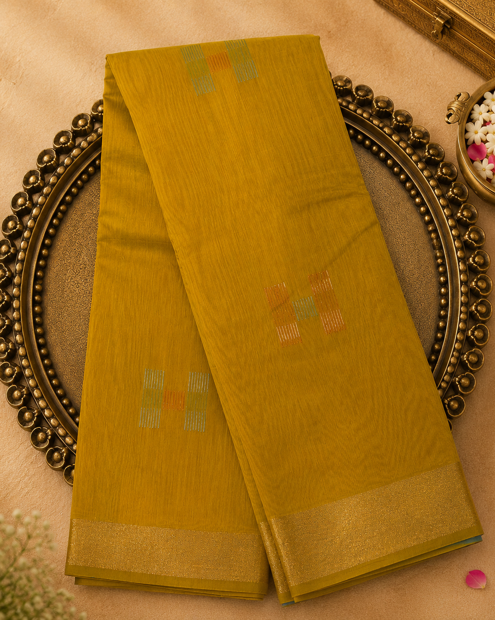 Mehandi Green Pure Silk Cotton Saree with Woven Motifs