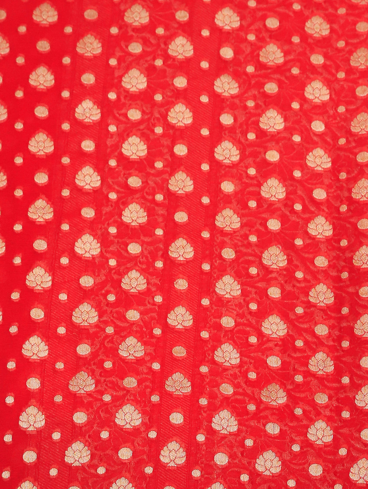Bright Red Pure Banarasi Georgette Saree with Zari Buttas & Floral Border