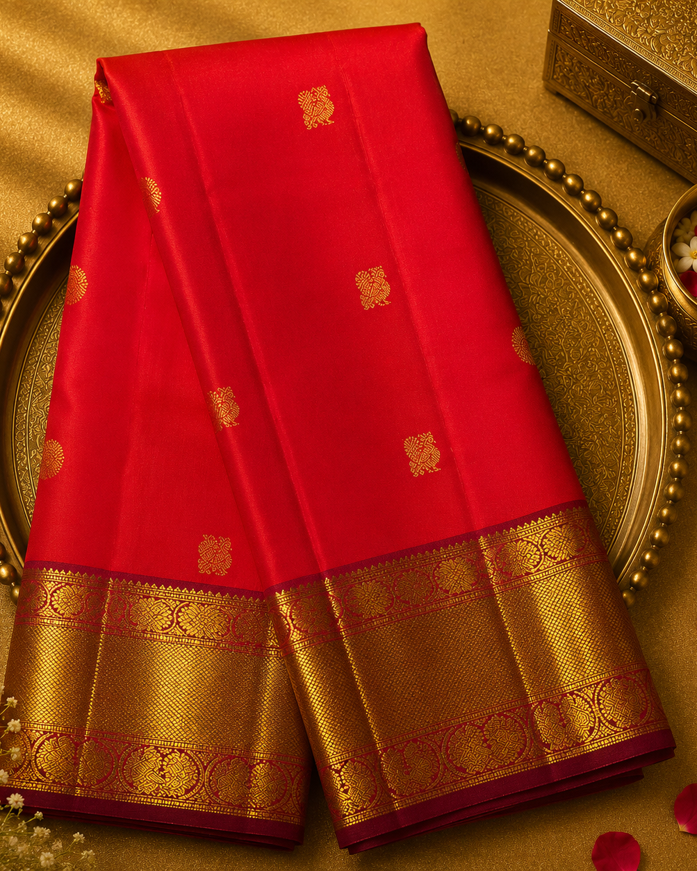 Orange-Pink Dual Tone Kanjeevaram Silk Saree with Peacock Zari