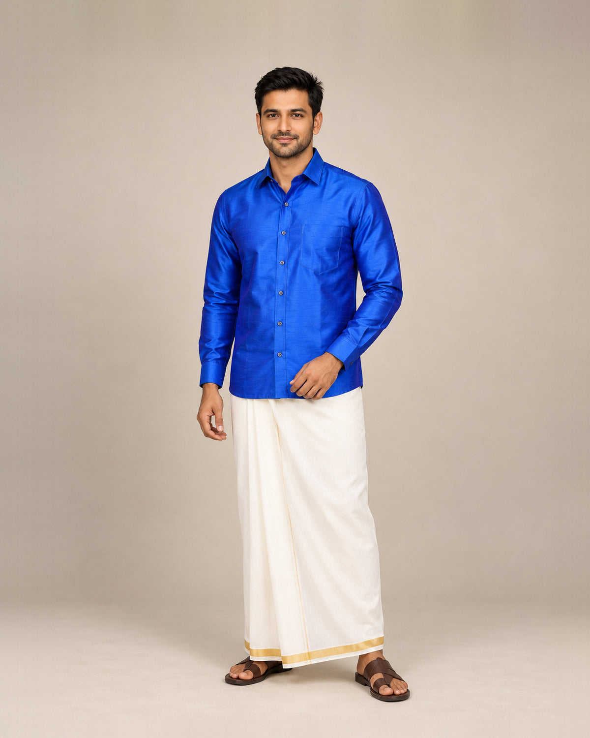 Blue and Purple Dual-Tone Plain Raw Silk Shirt