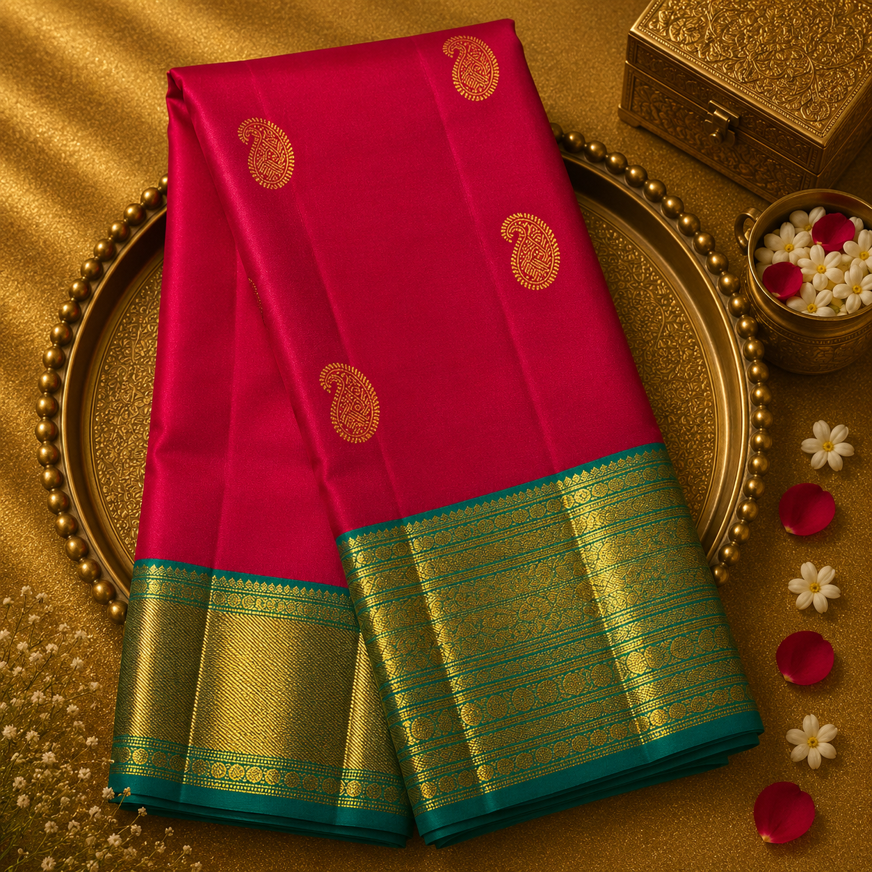 Dark Pink Kanjeevaram Silk Saree with Mango Zari