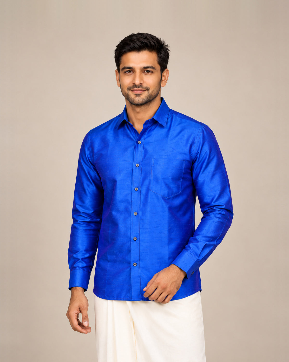 Blue and Purple Dual-Tone Plain Raw Silk Shirt