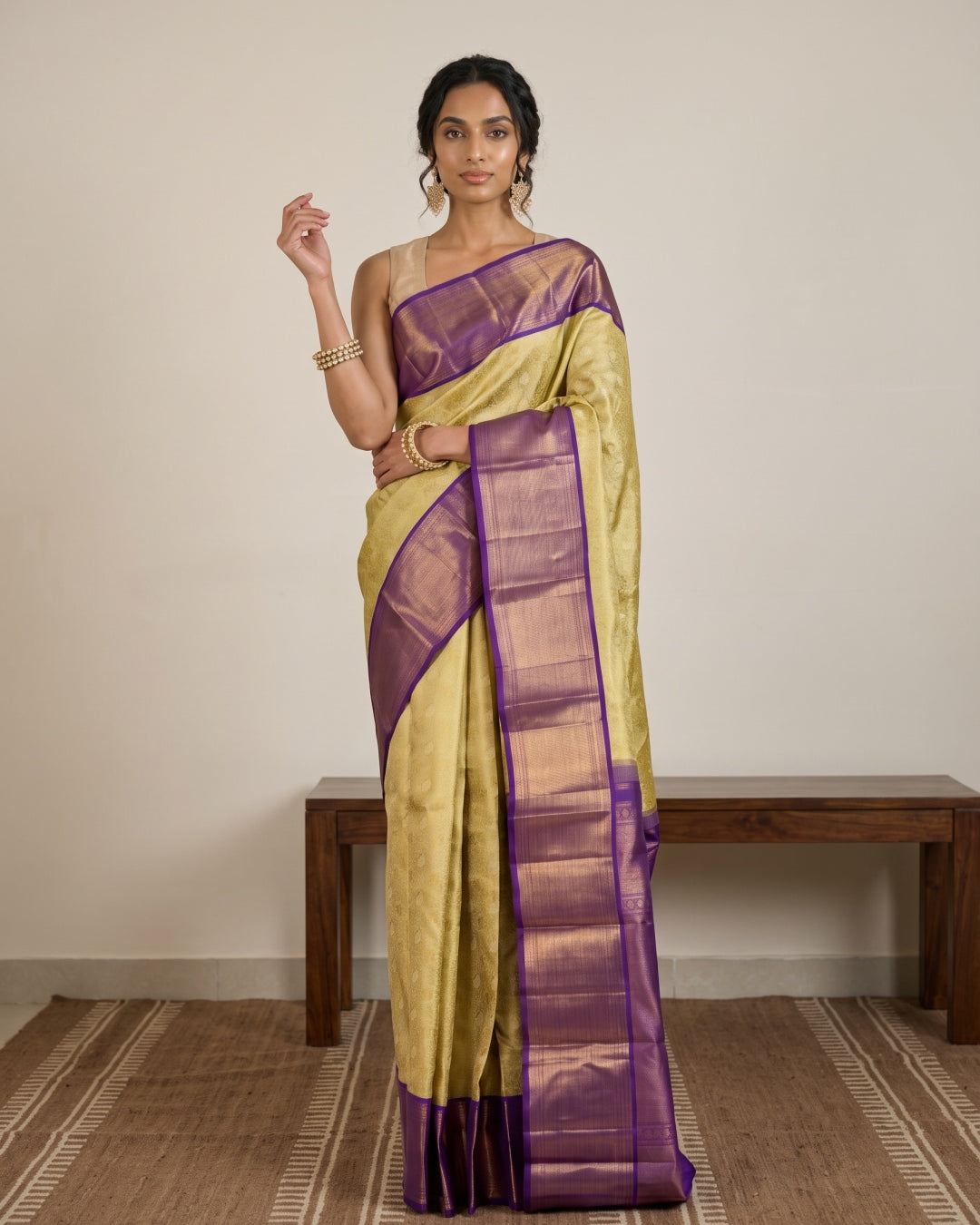 Light Mehandi Green Pure Kanjeevaram Silk Saree with Brocade Zari - detail