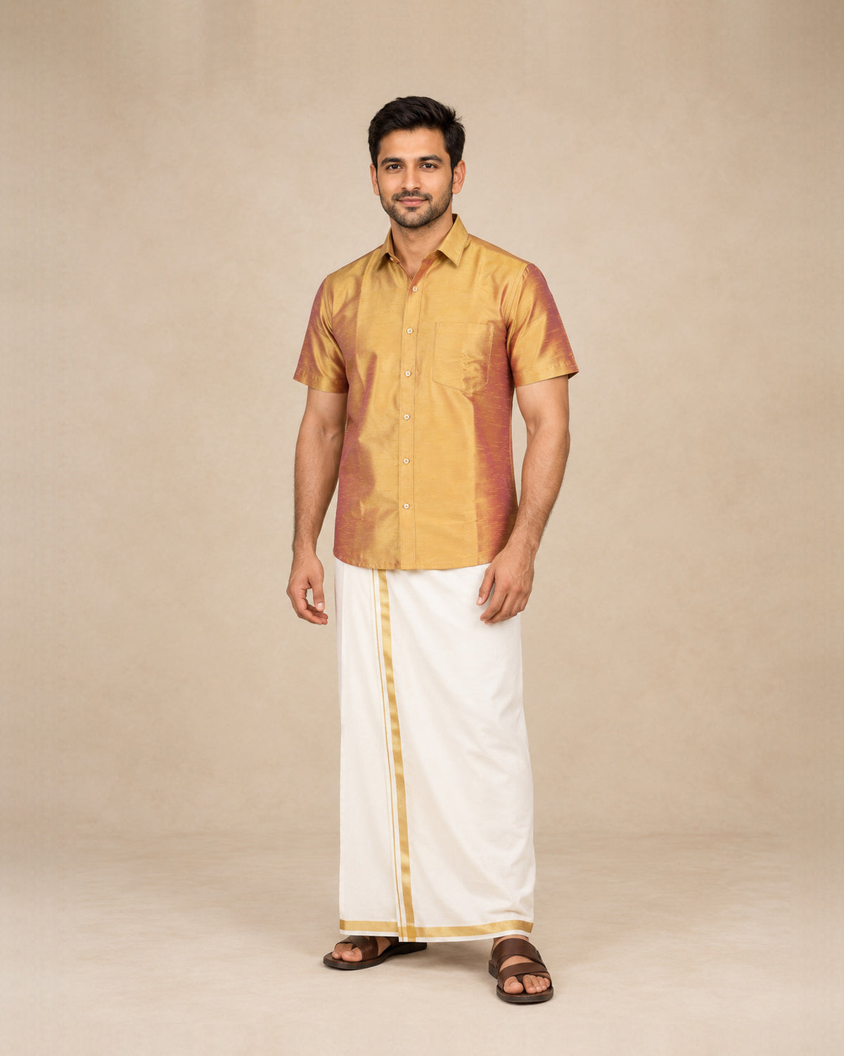 Golden Yellow Plain Raw Silk Shirt
