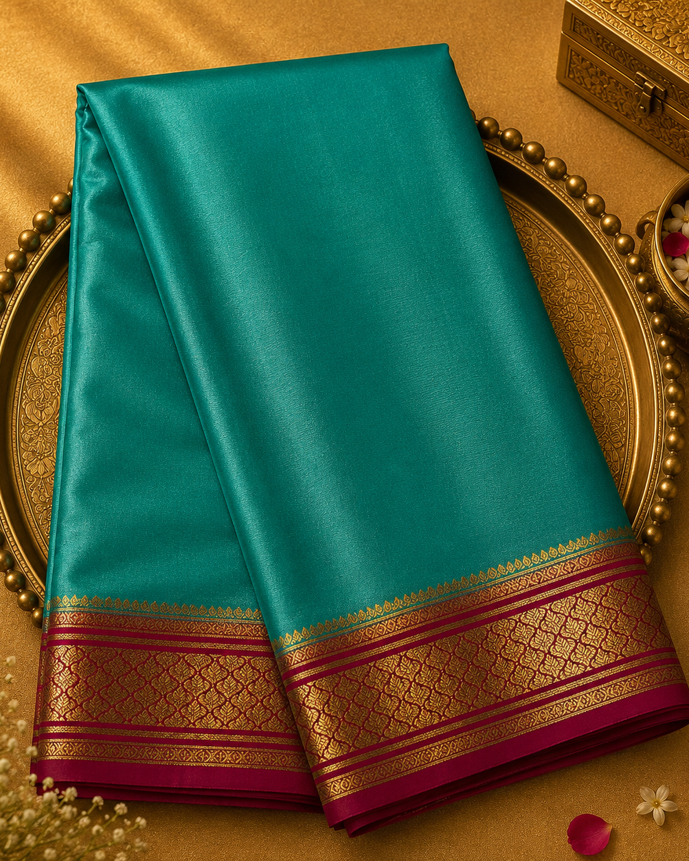 Light Green Pure Mysore Crepe Silk Saree with Gold Zari