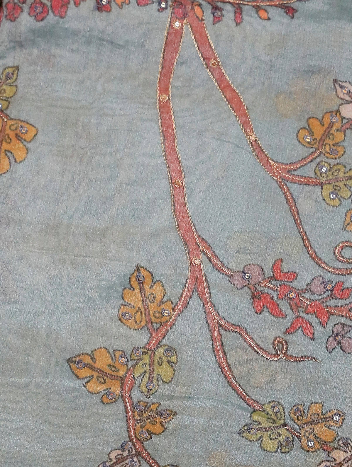 Dusky Blue Pure Organza Tissue Silk Saree with Floral Print & Zari Border