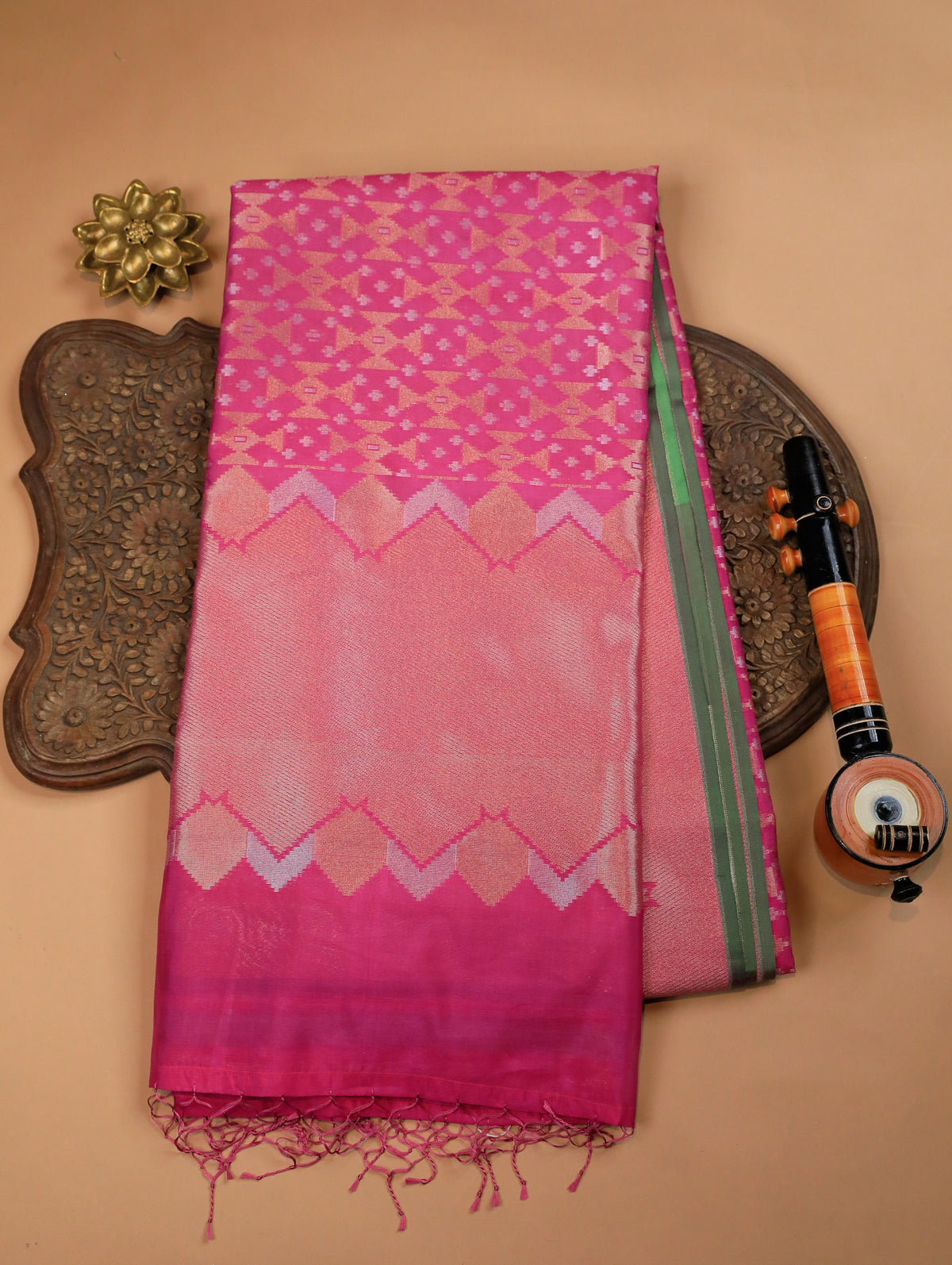 Magenta Pink Pure Banarasi Organza Silk Saree with Zari Brocade Border