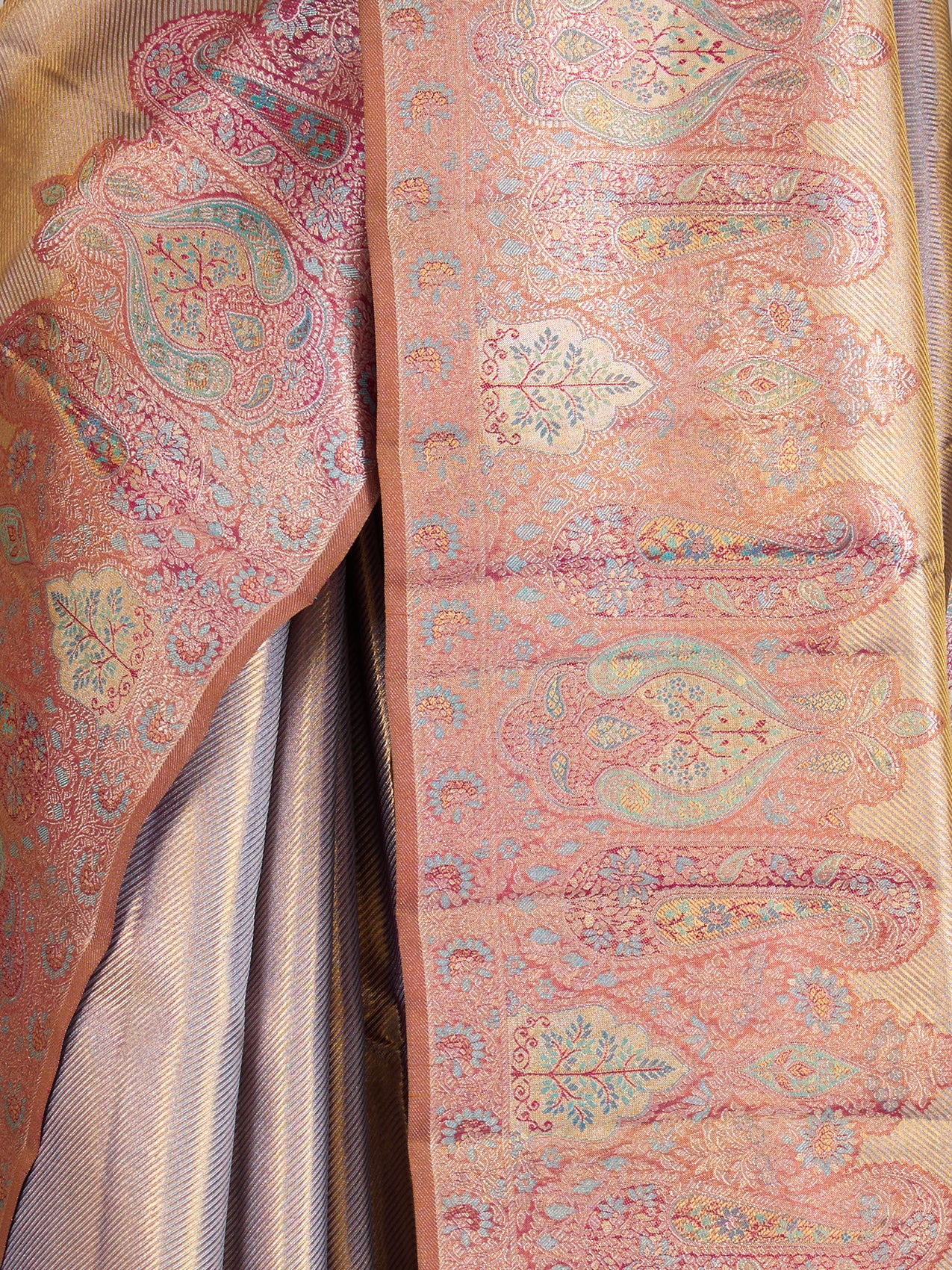 Golden Purple Dual-Tone Pure Kanjeevaram Tissue Saree - detail