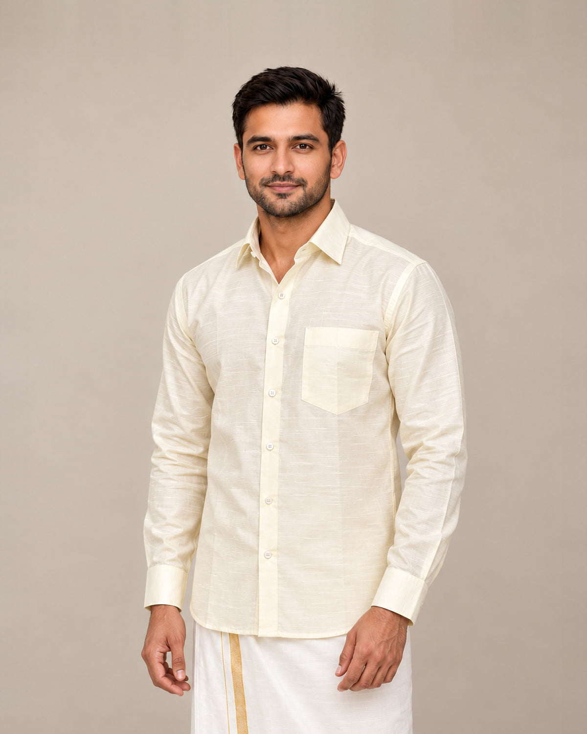 Off-White Plain Raw Silk Shirt