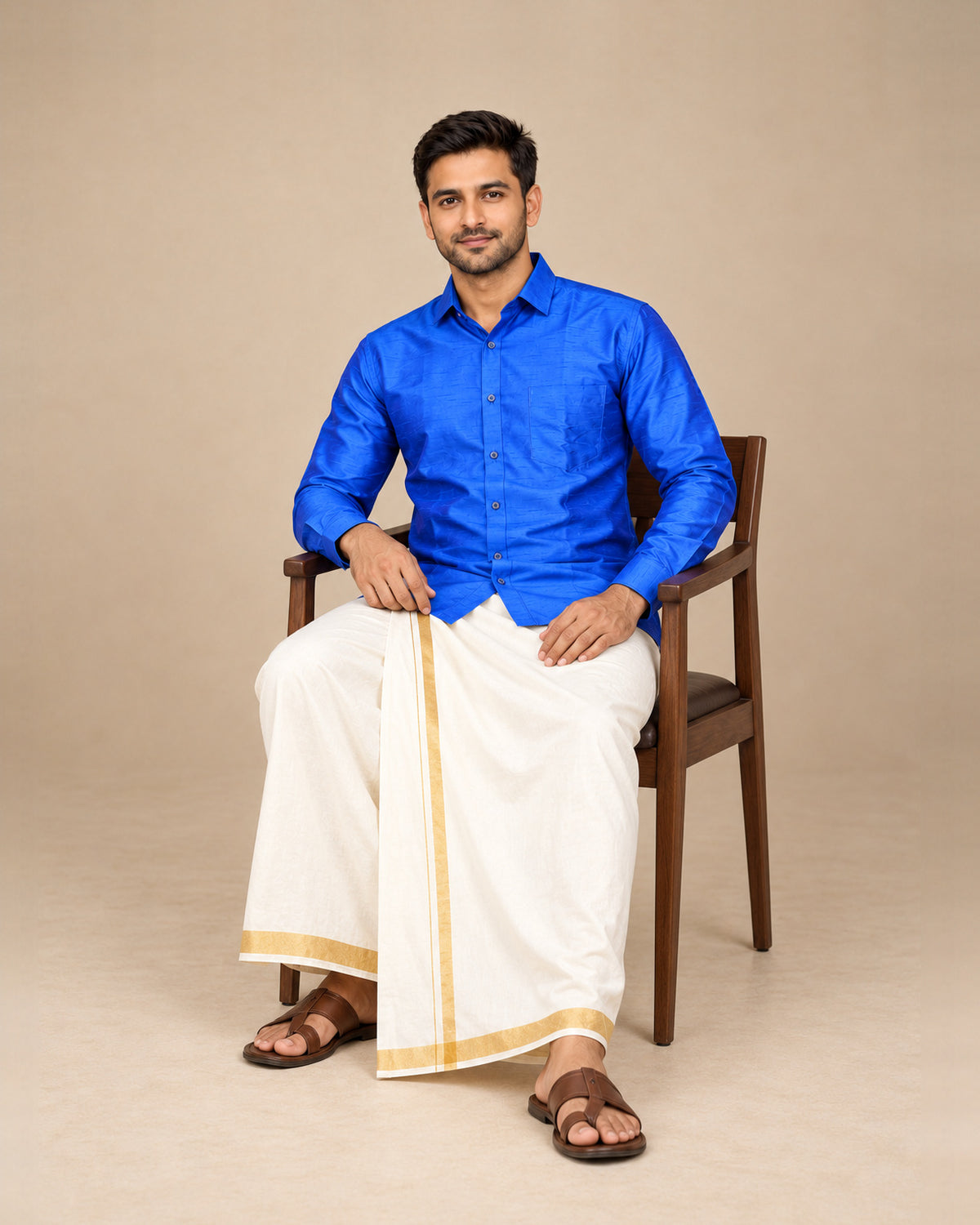 Dark Blue Plain Raw Silk Shirt
