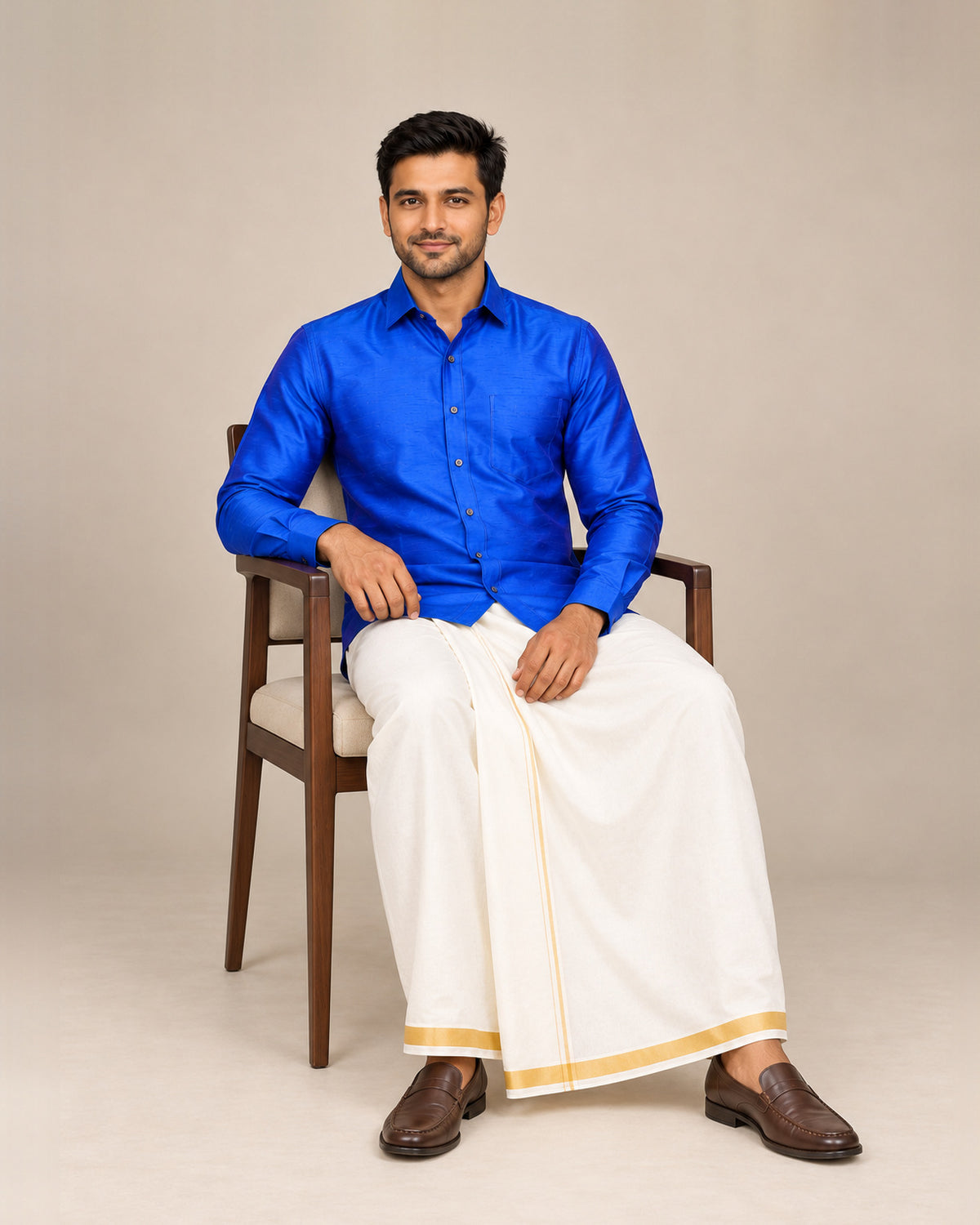 Blue and Purple Dual-Tone Plain Raw Silk Shirt