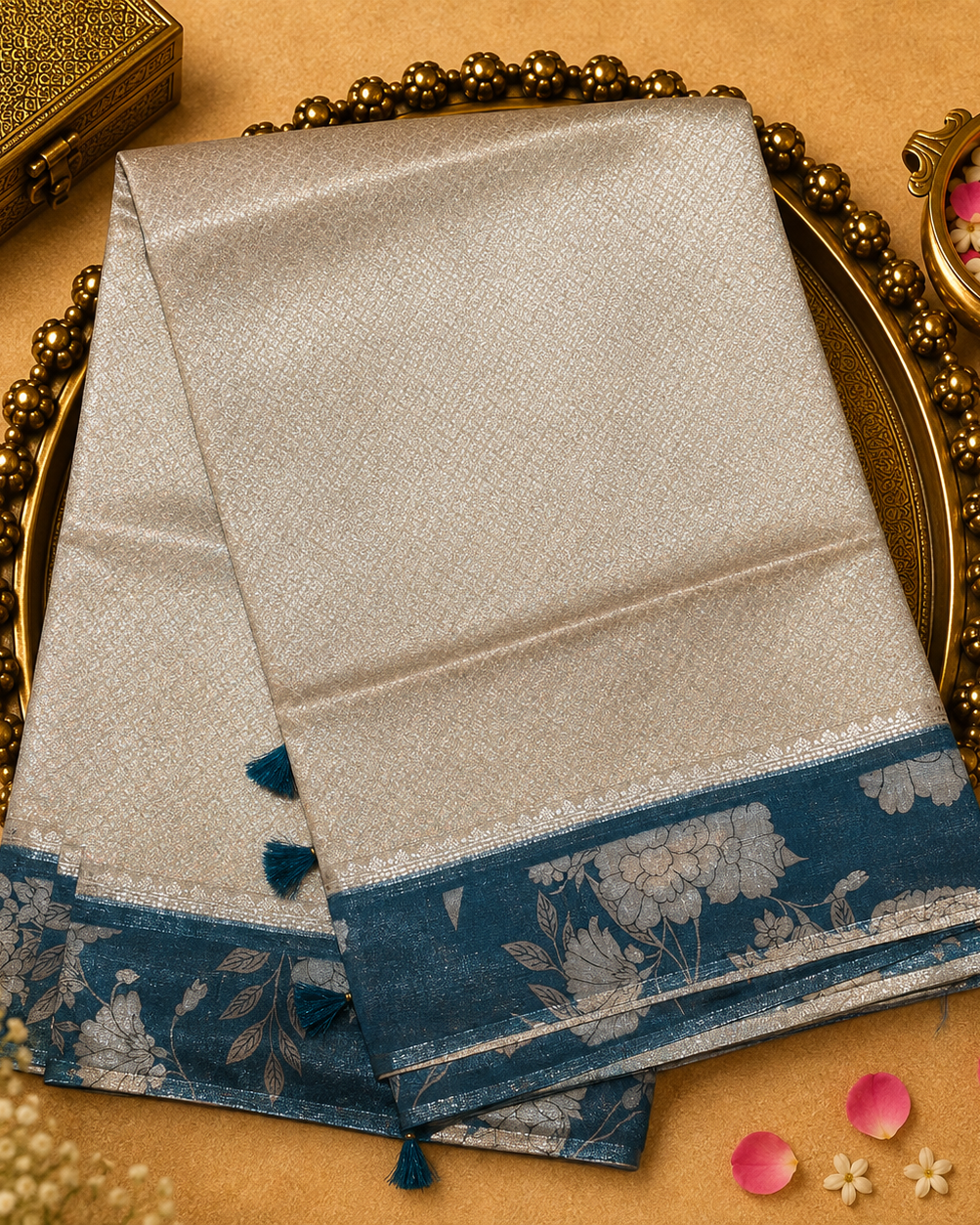 Beige Semi Tissue Silk Saree