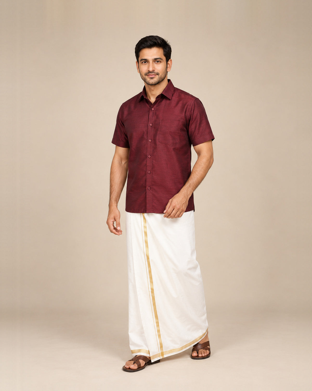 Maroon Red Plain Raw Silk Shirt