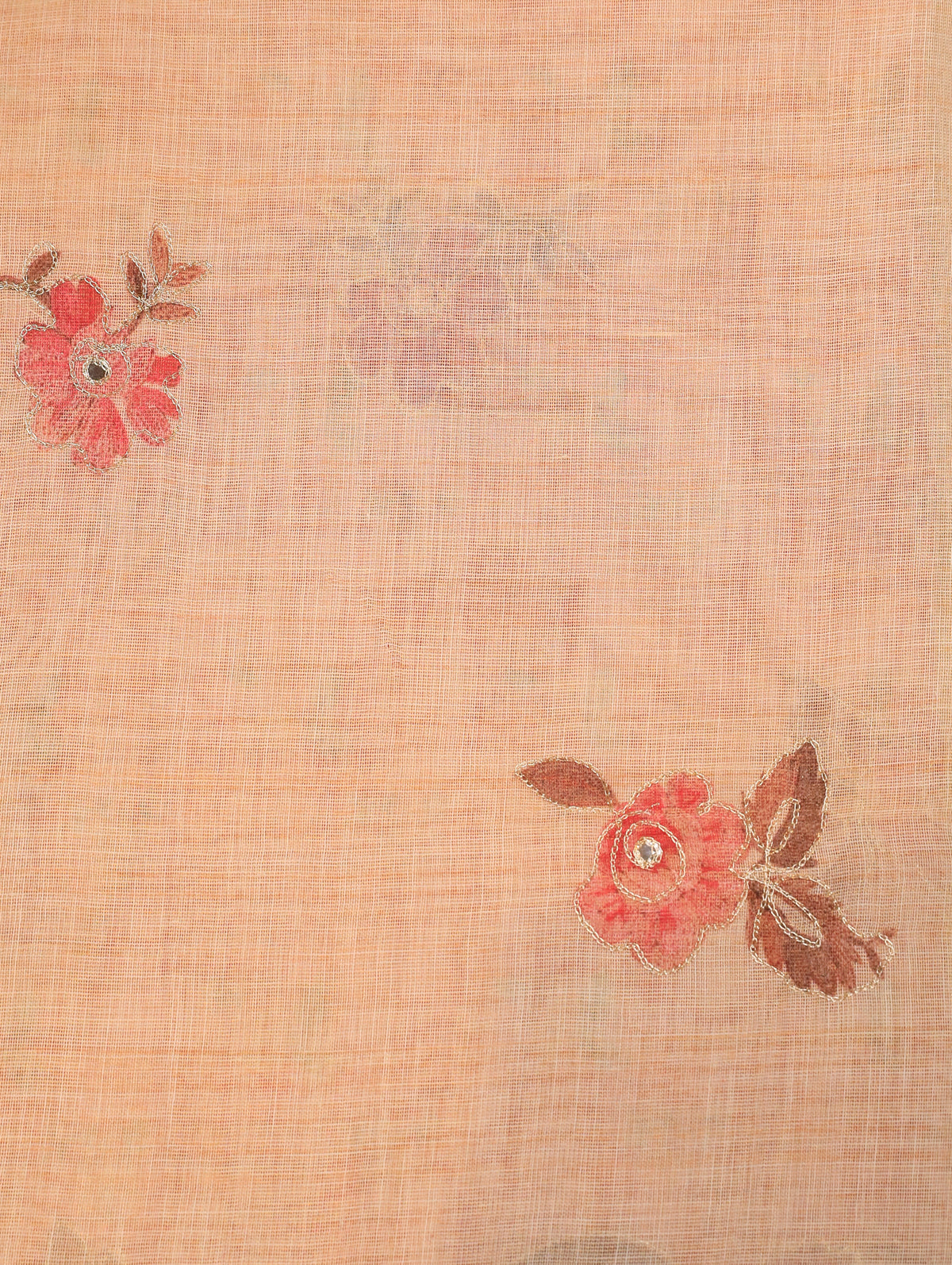 Golden Beige Tissue Linen Saree with Floral Print & Zari Detailing