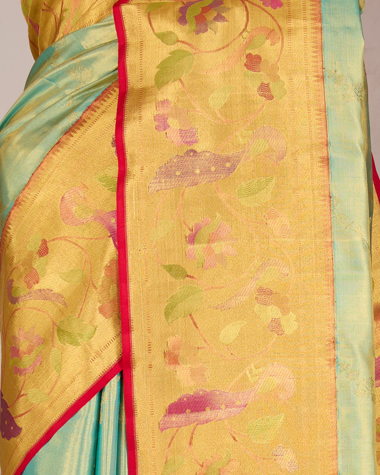 Light Green Pure Kanjeevaram Tissue Silk Saree with Paithani Border - detail