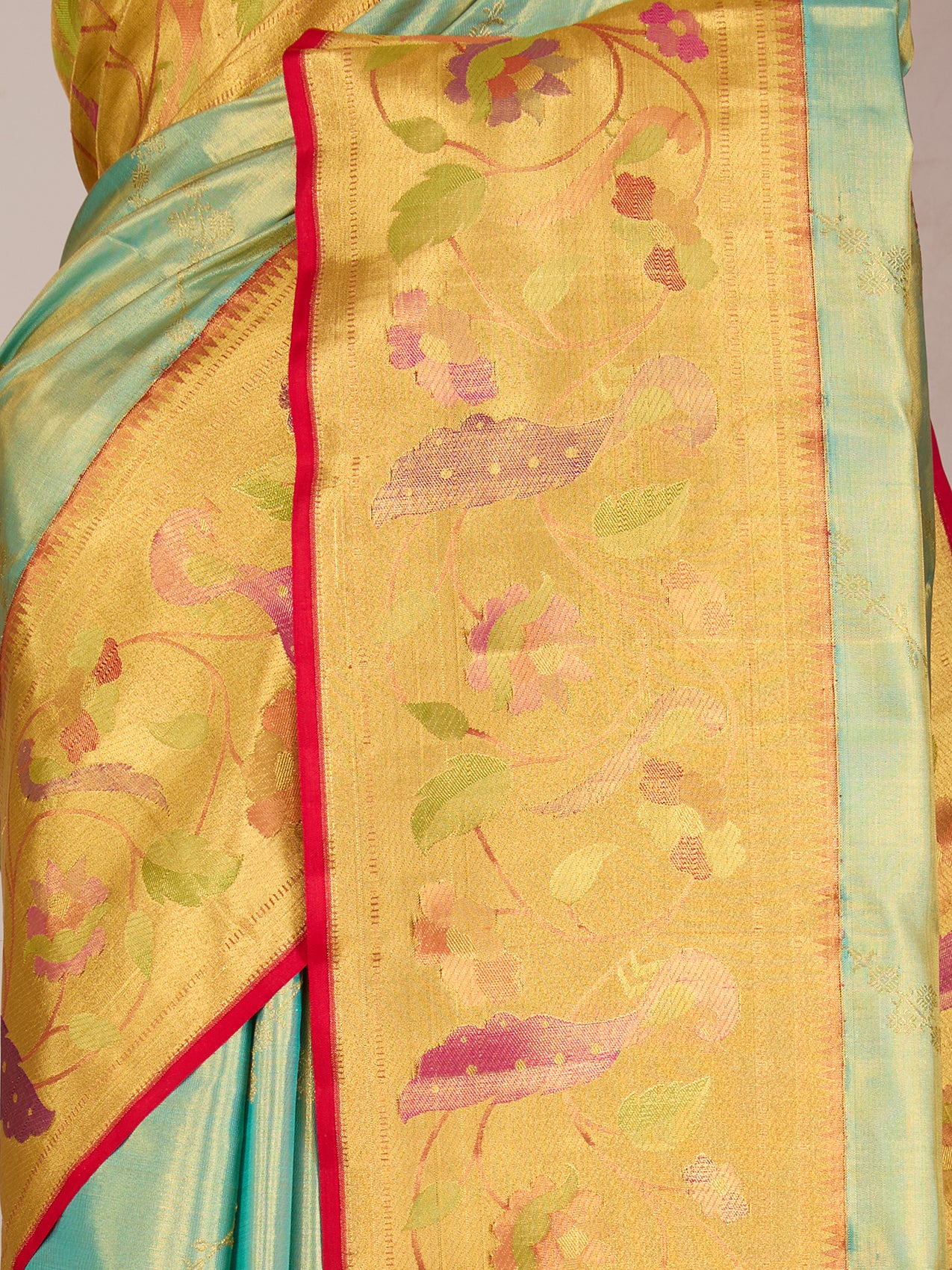 Light Green Pure Kanjeevaram Tissue Silk Saree with Paithani Border - detail