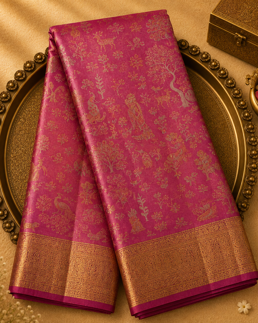 Pink Kanchivaram Pure Silk Saree with Tanchoi Weave