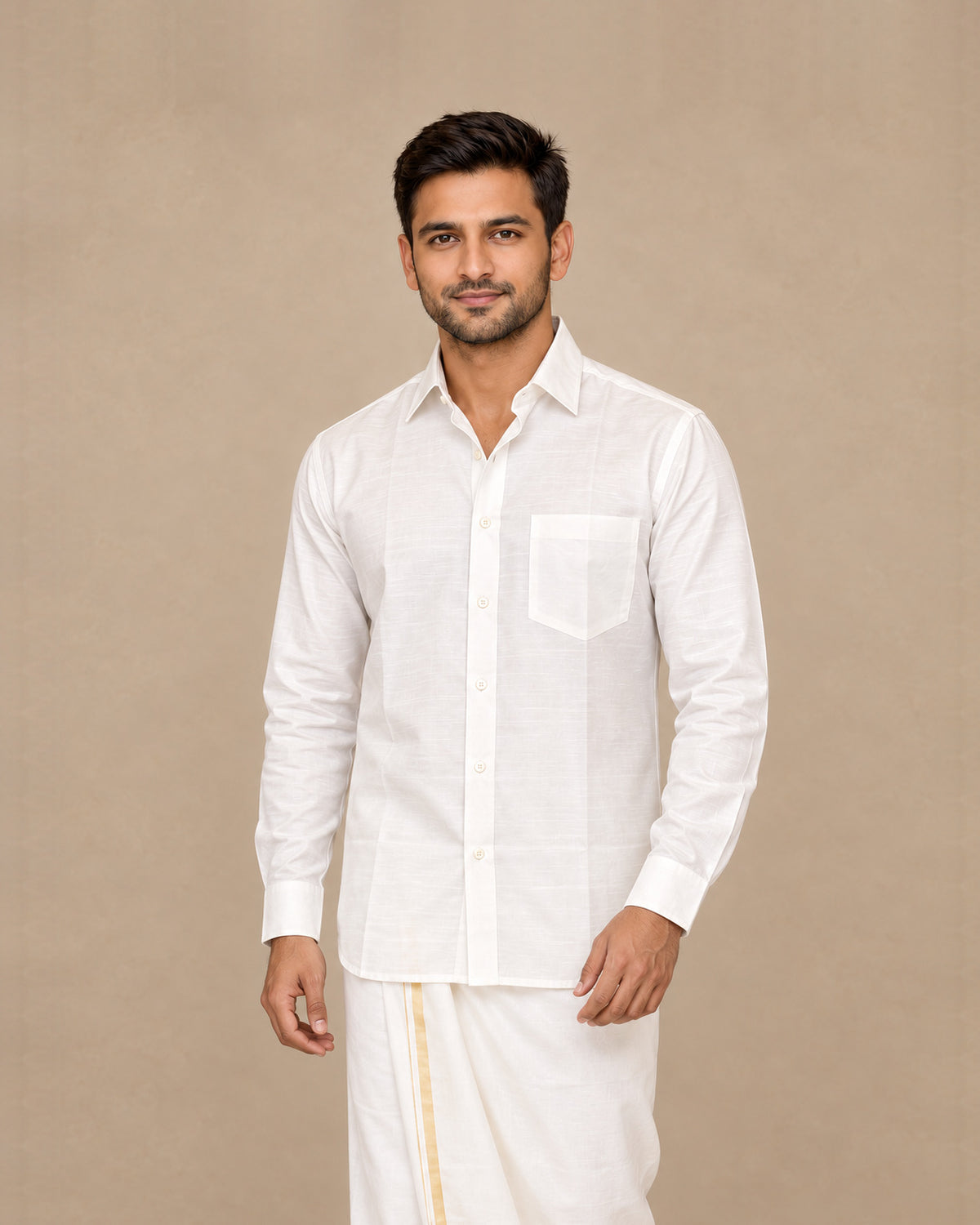 White Plain Raw Silk Shirt