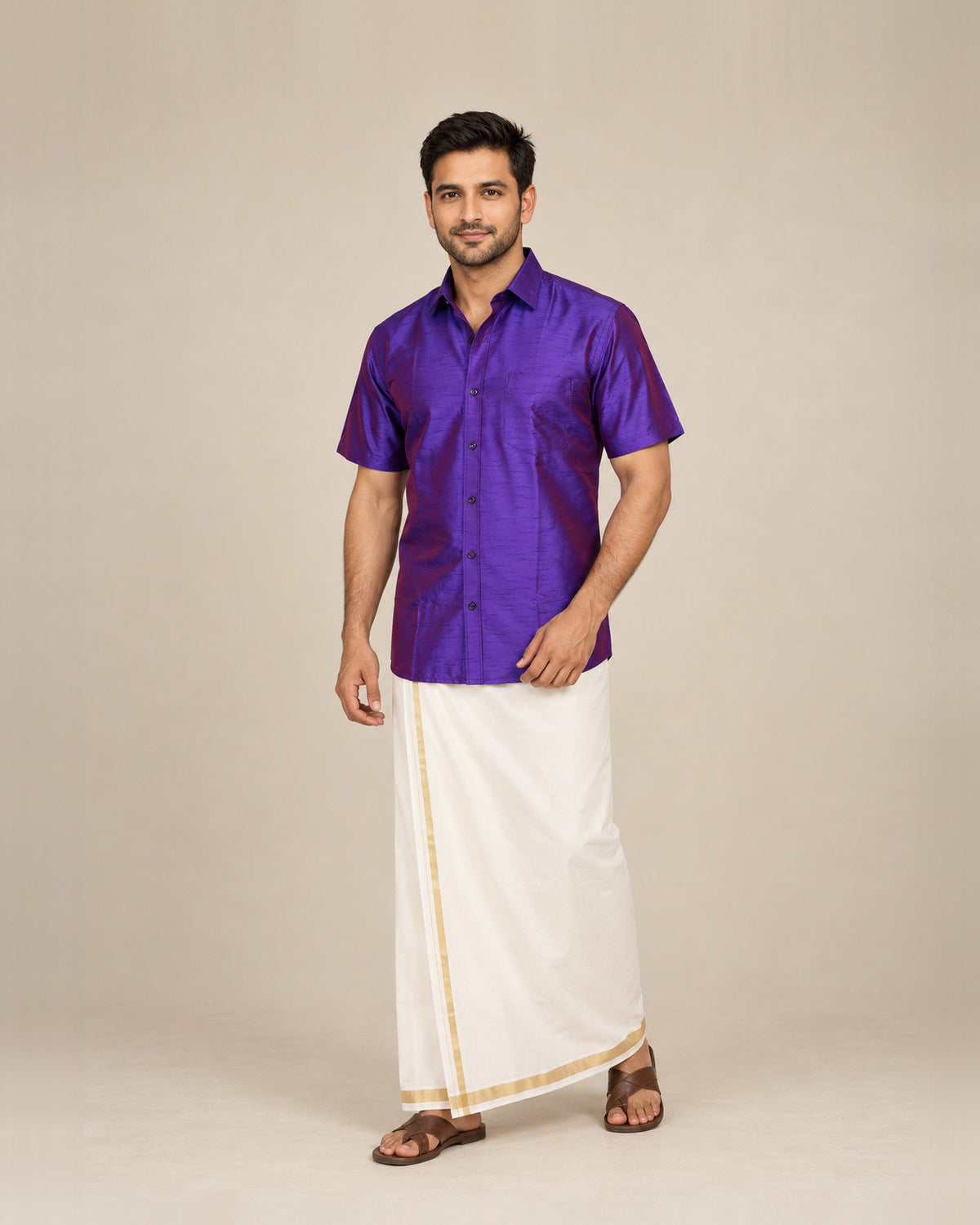 Purple Plain Raw Silk Shirt