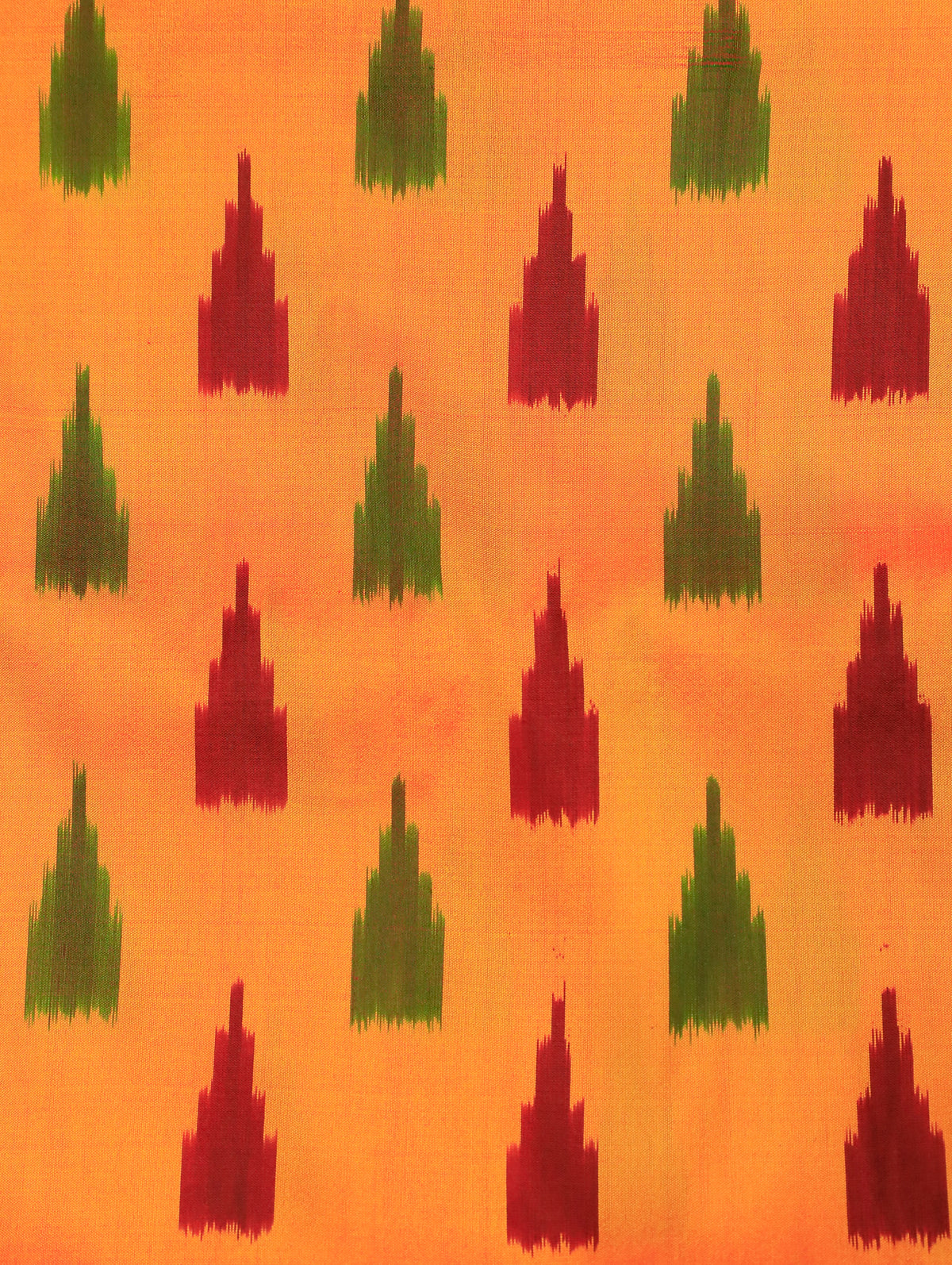Yellow-Orange Pure Ikat Silk Saree with Maroon Ikat Border
