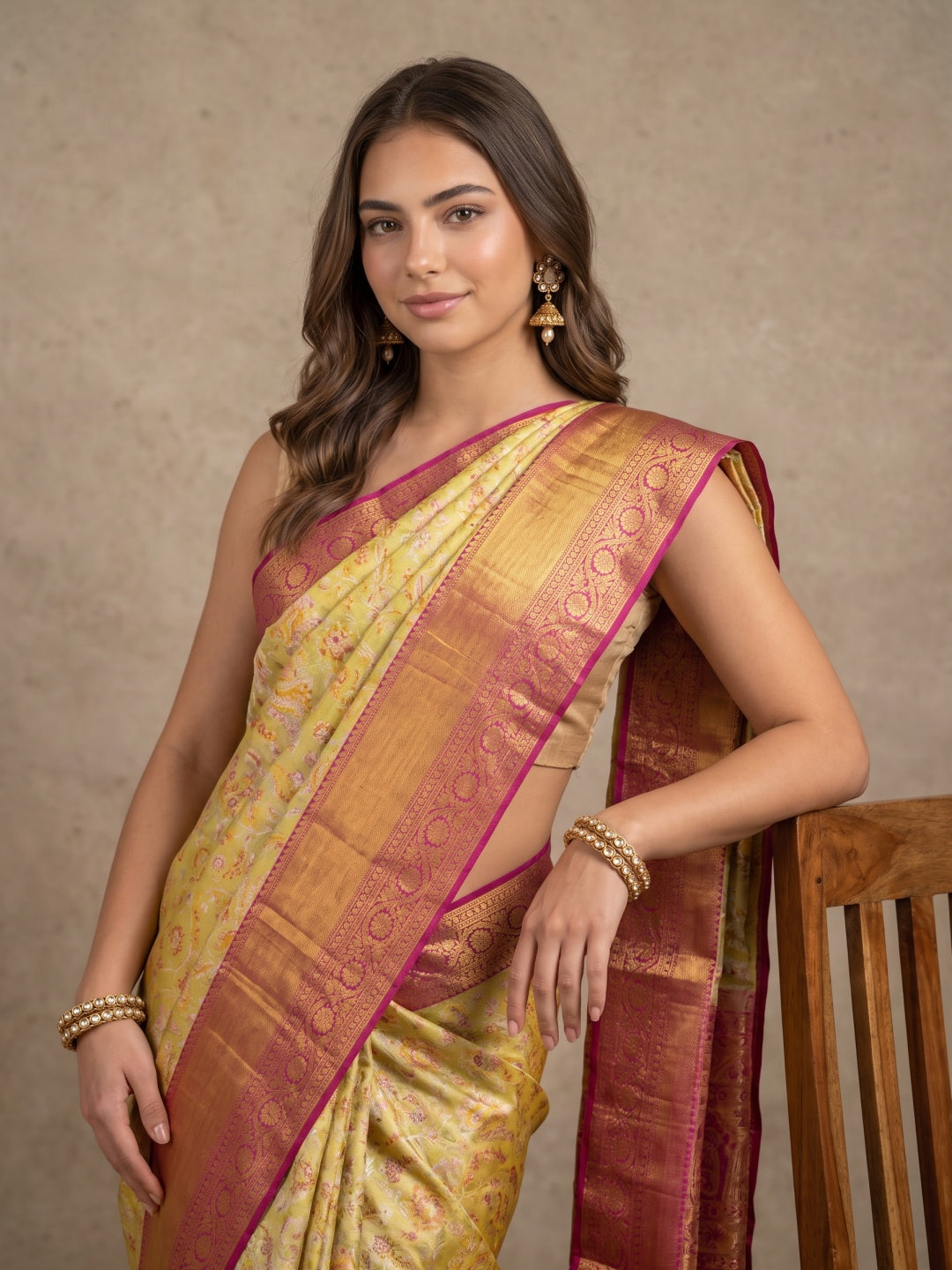 Light Green & Gold Dual-Tone Kanjeevaram Tissue Silk Saree - detail