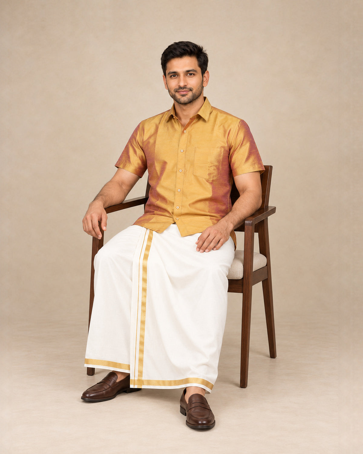 Golden Yellow Plain Raw Silk Shirt