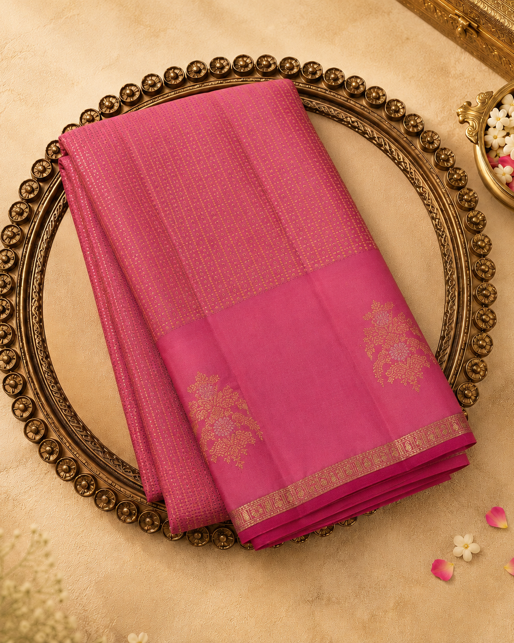 Light Baby Pink Kanchivaram Pure Brocade Silk Saree with Gold