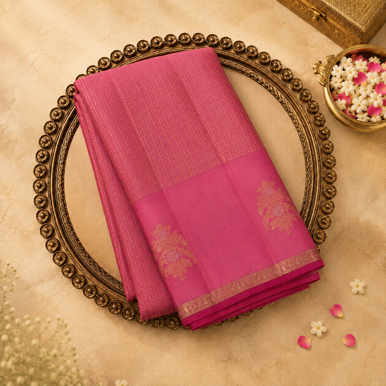 Light Baby Pink Kanchivaram Pure Brocade Silk Saree with Gold