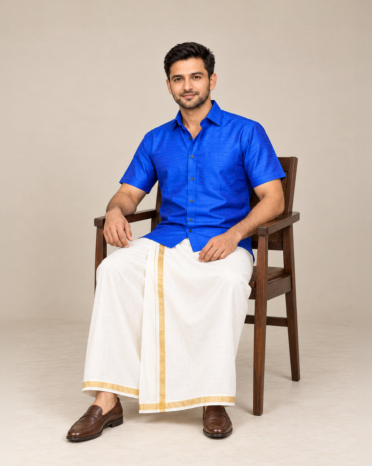 Dark Blue Plain Raw Silk Shirt
