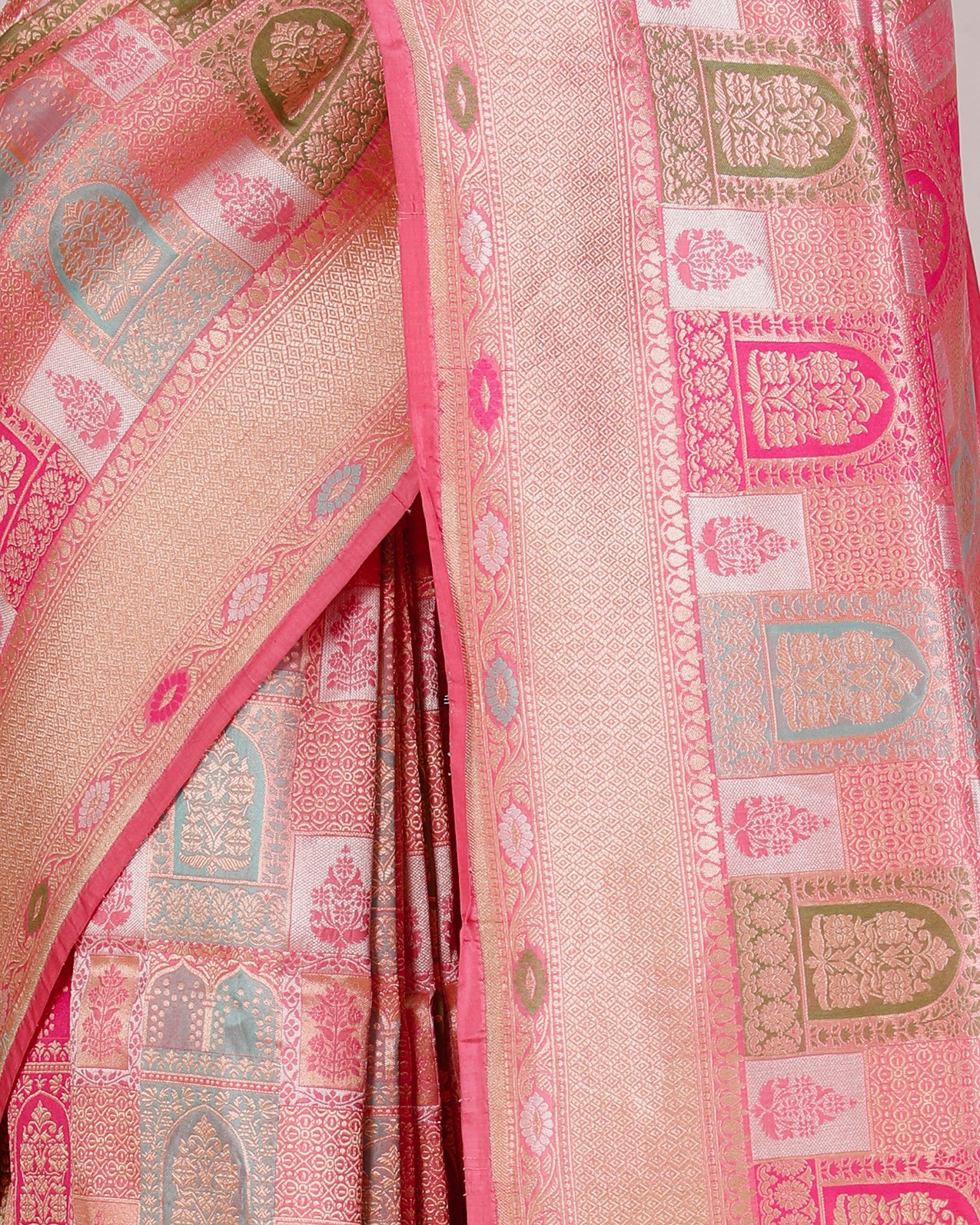 Blush Pink Pure Banarasi Brocade Silk Saree with Meenakari Work - detail