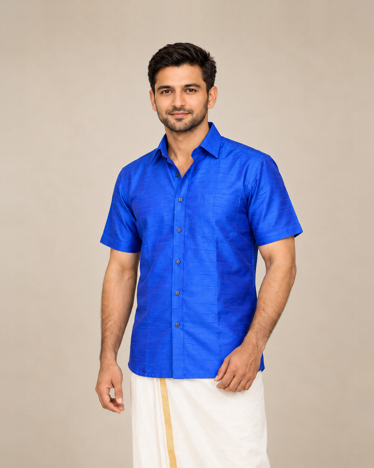Dark Blue Plain Raw Silk Shirt