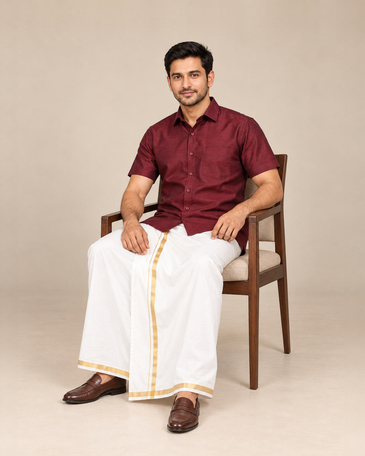 Maroon Red Plain Raw Silk Shirt