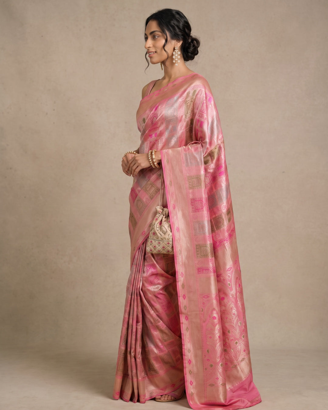 Blush Pink Pure Banarasi Brocade Silk Saree with Meenakari Work