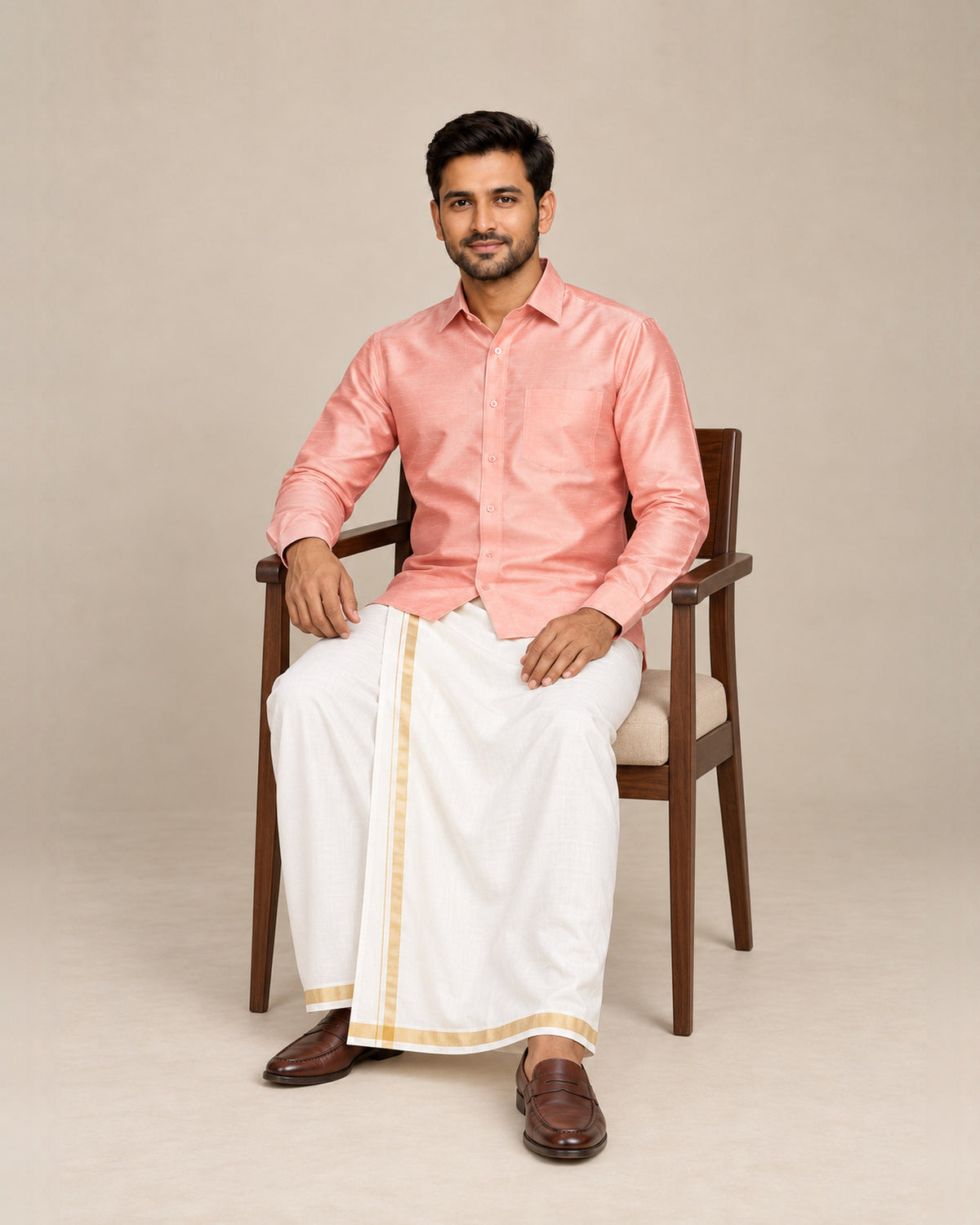 Peach Plain Raw Silk Shirt