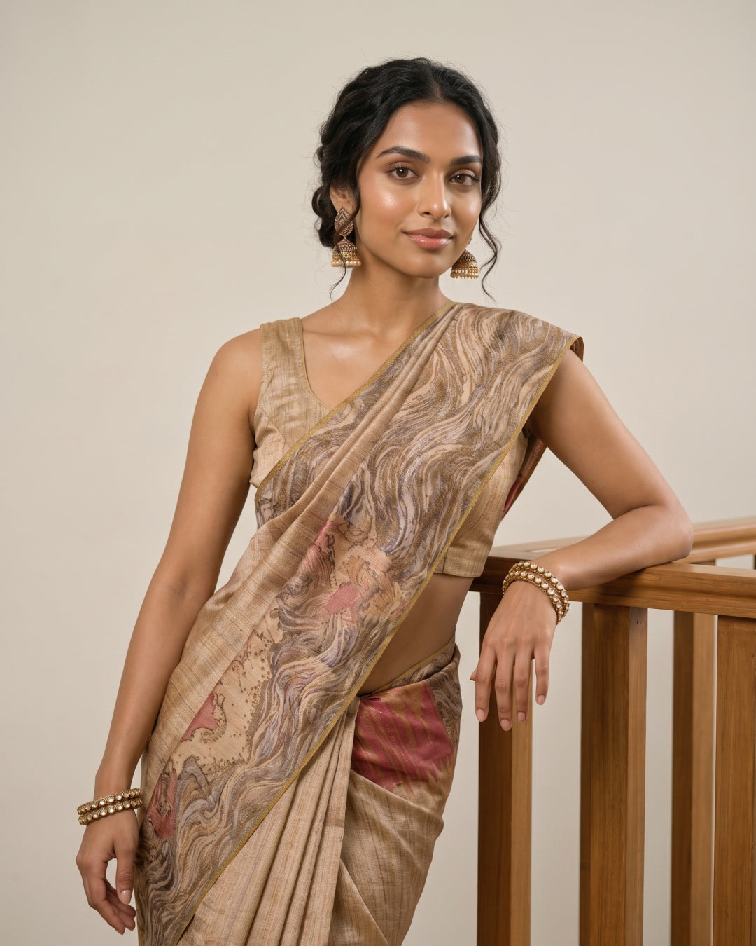 Pink & Gold Pure Kanjeevaram Designer Silk Saree with Floral Motifs - detail
