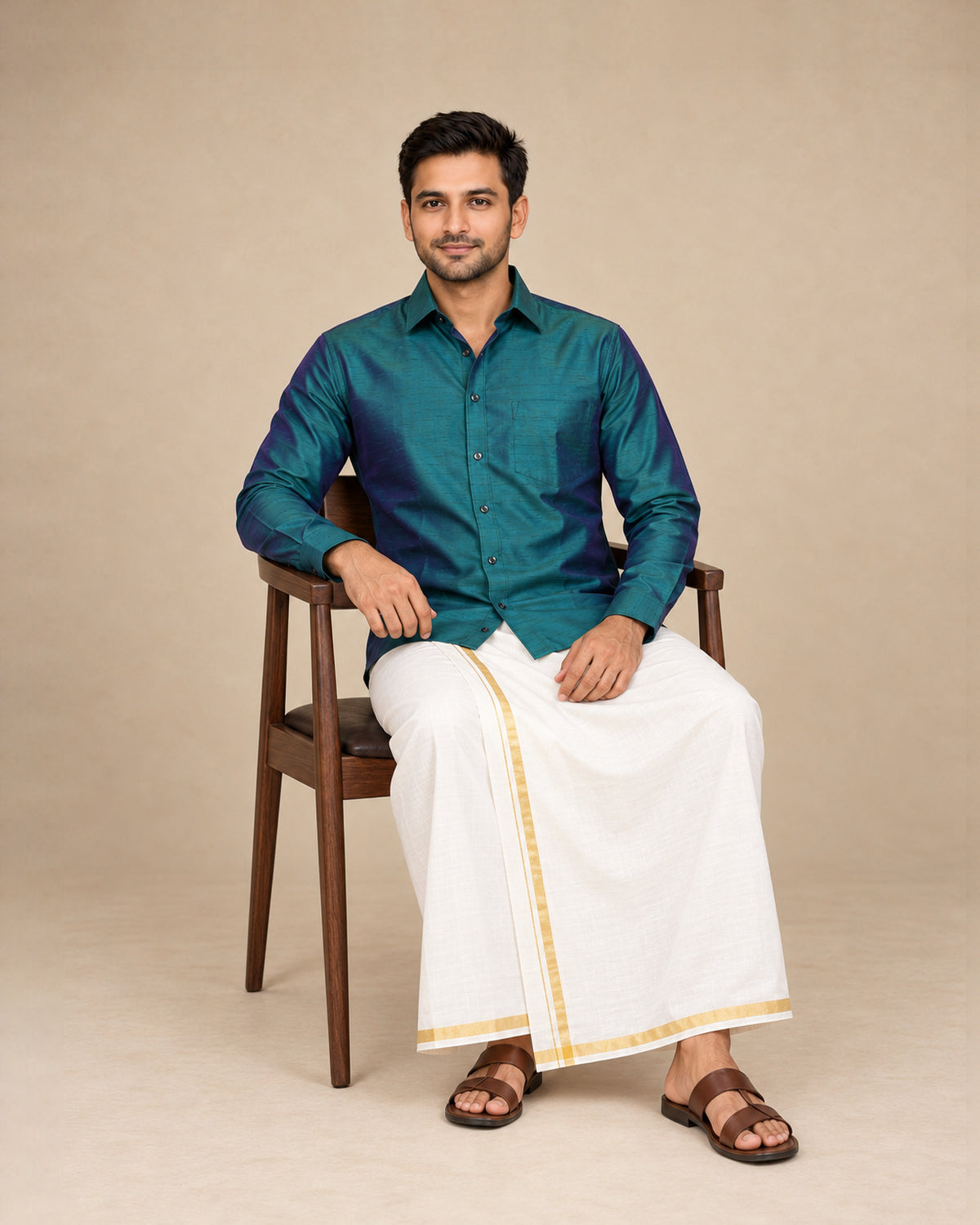 Dark Bottle Green Plain Raw Silk Shirt