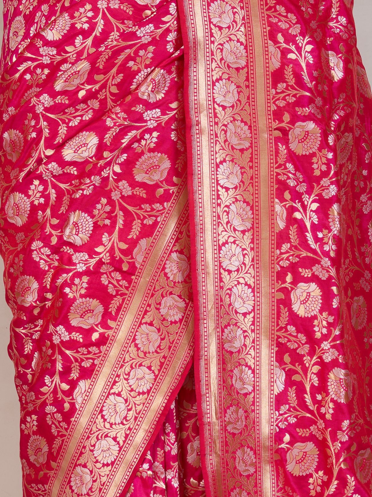 Pink Banaras Georgette Saree - fabric detail