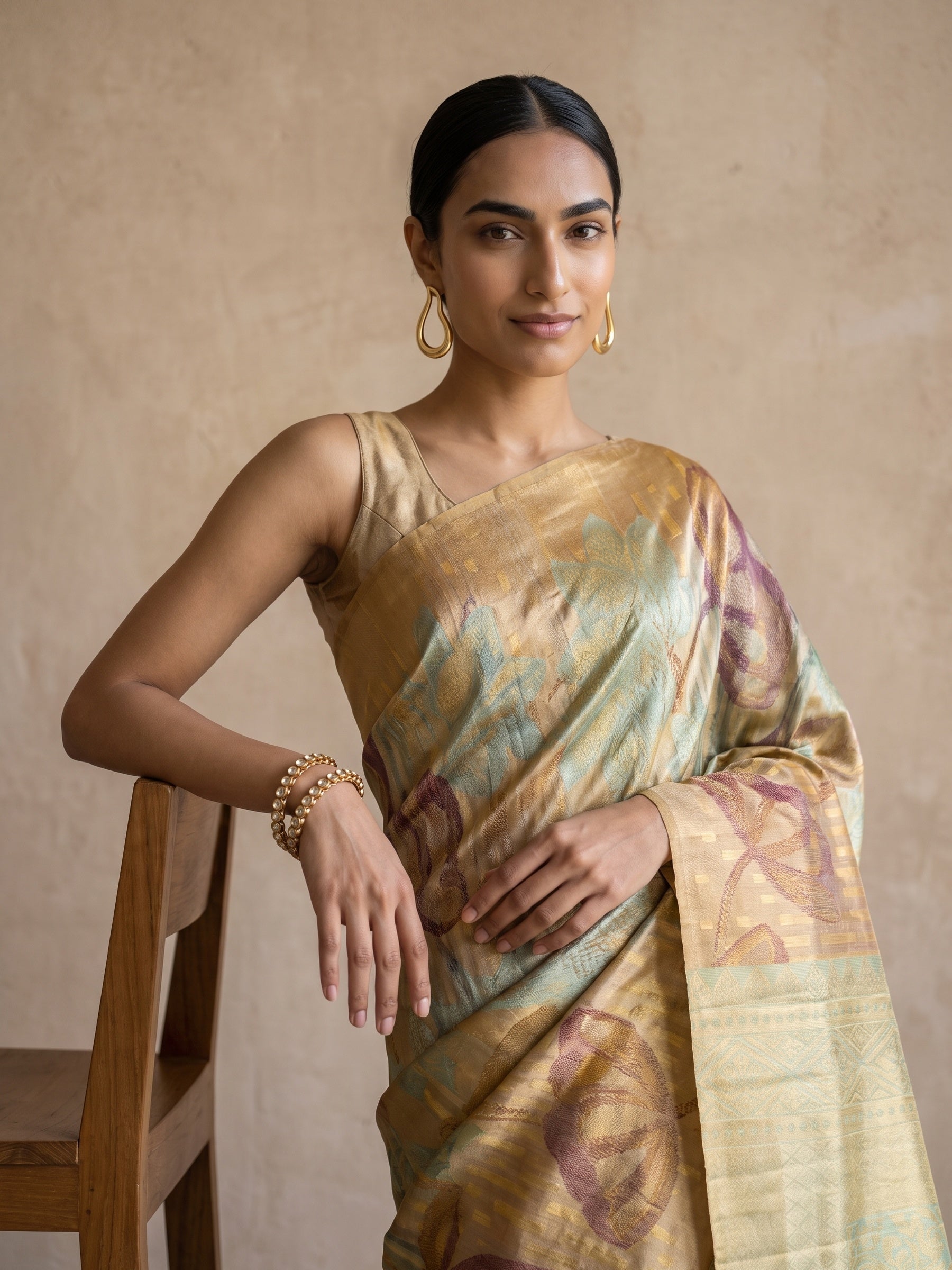 Golden Banaras Georgette Saree - portrait