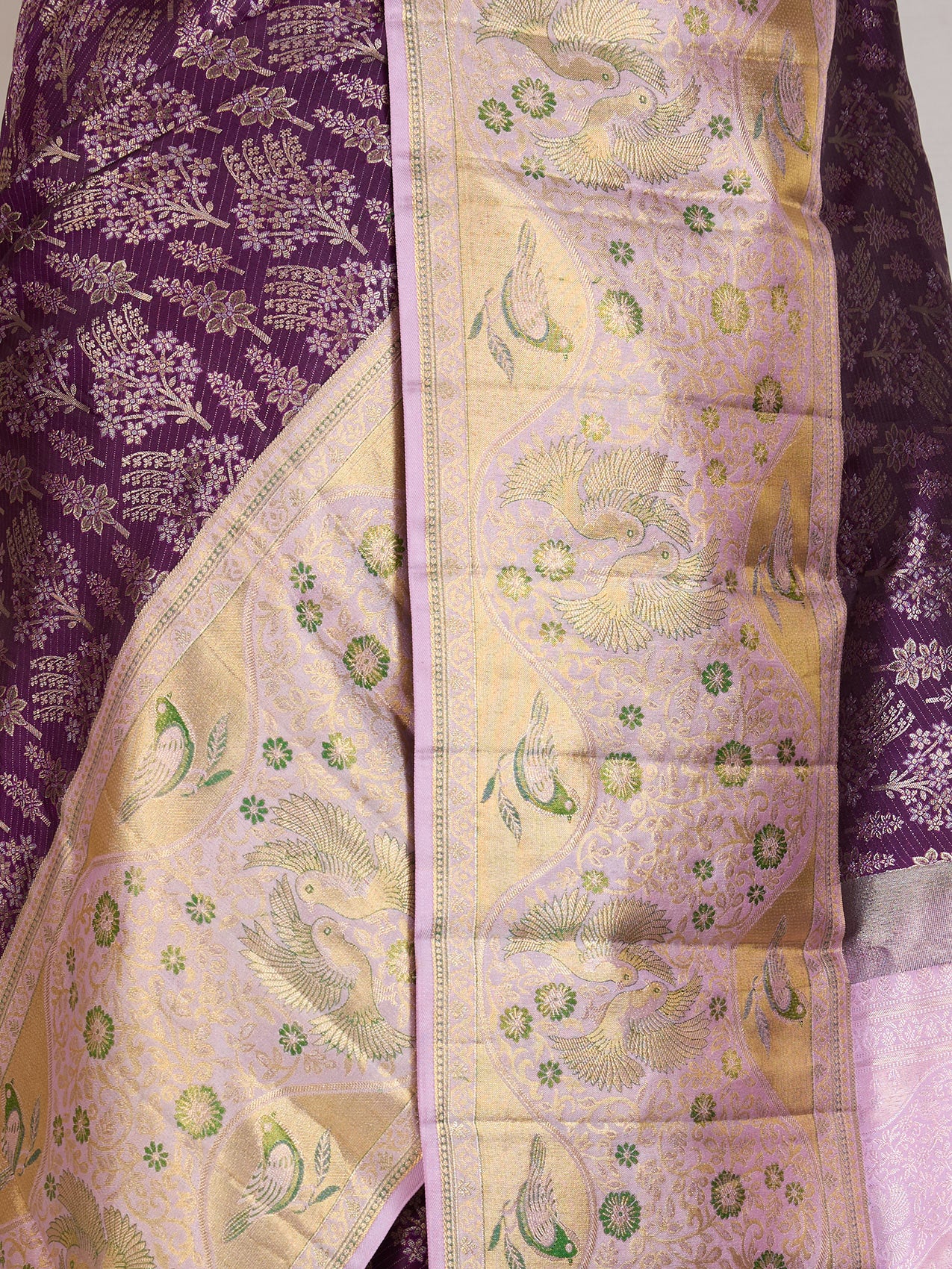 Purple Pure Kanjivaram Silk Saree - fabric detail
