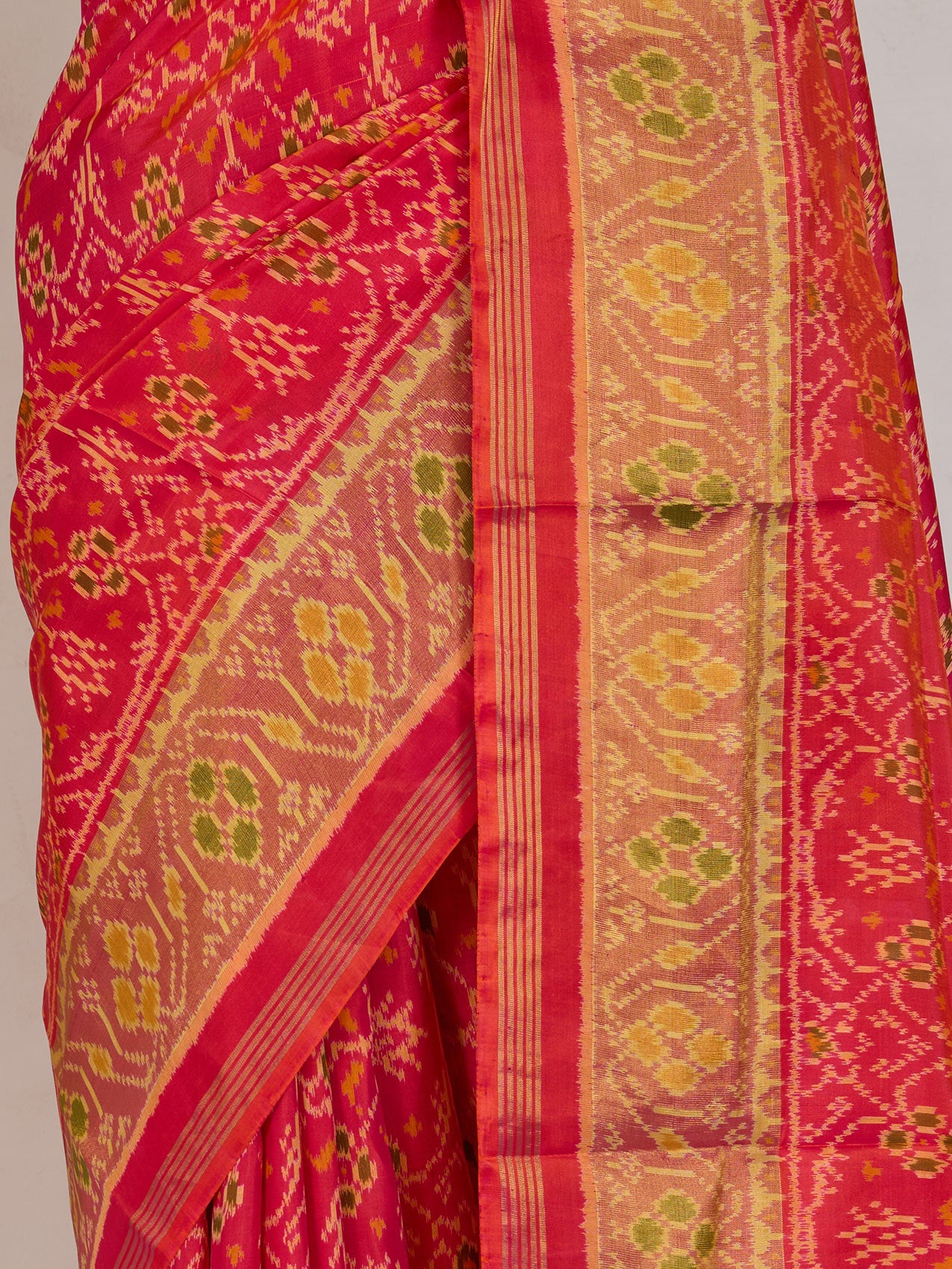 Red Ikat Silk Saree - fabric detail