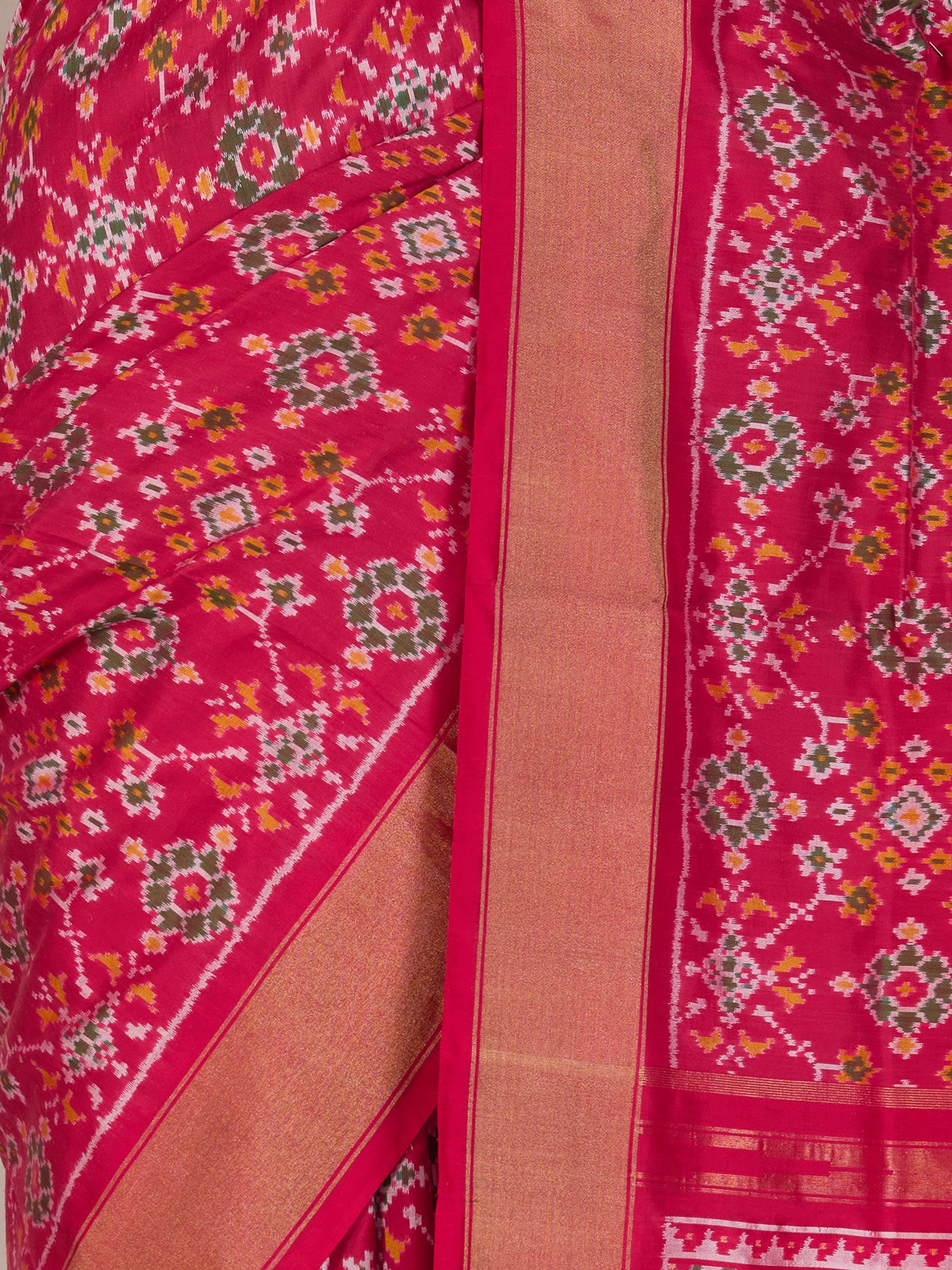Reddish Maroon Patola Silk Saree - fabric detail