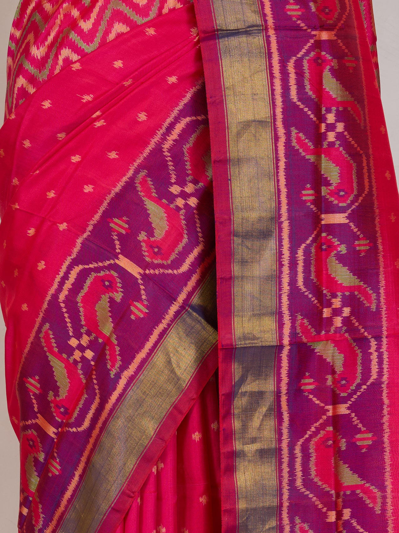 Pink & Purple Patola Silk Saree - fabric detail