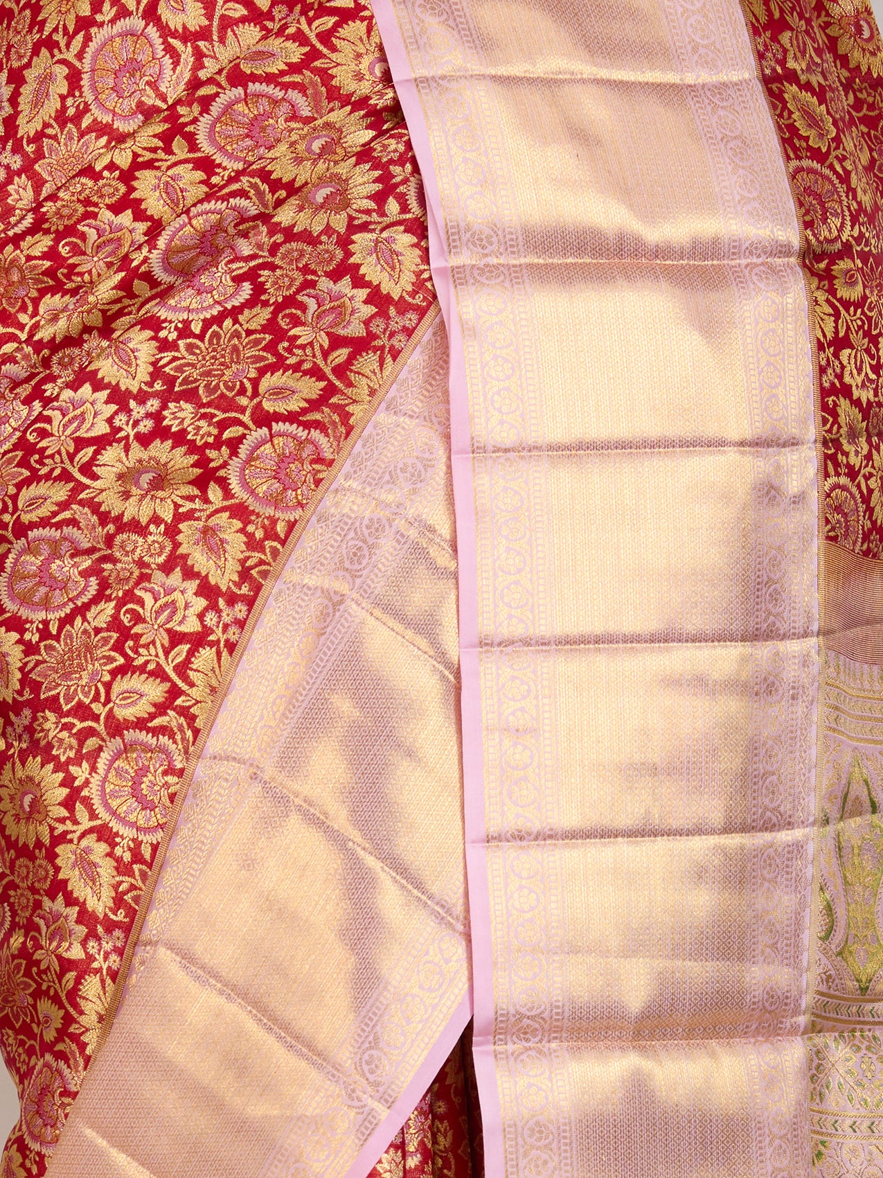 Red Pure Kanjivaram Tissue Silk Saree - fabric detail