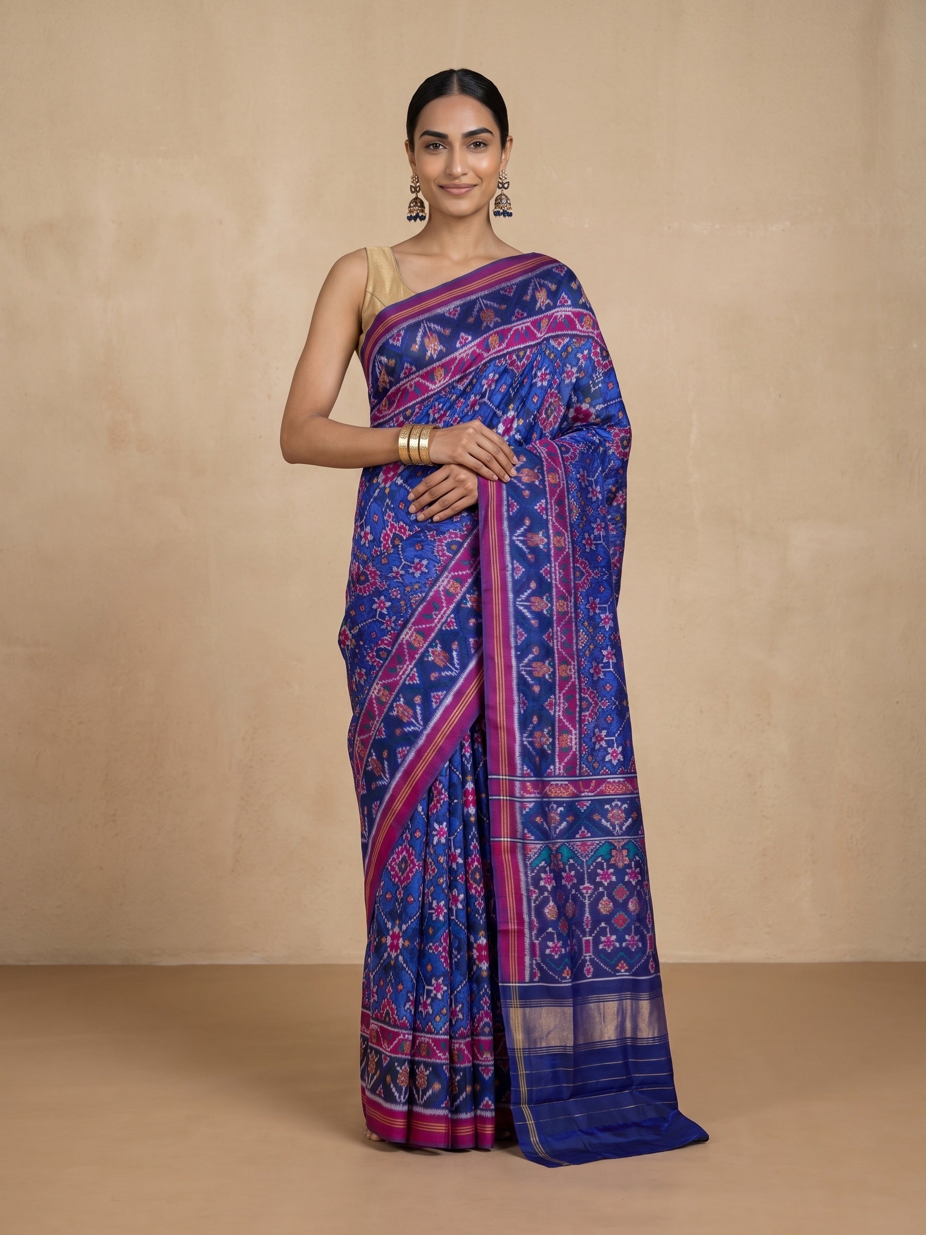 Blue Patola Silk Saree - front pose